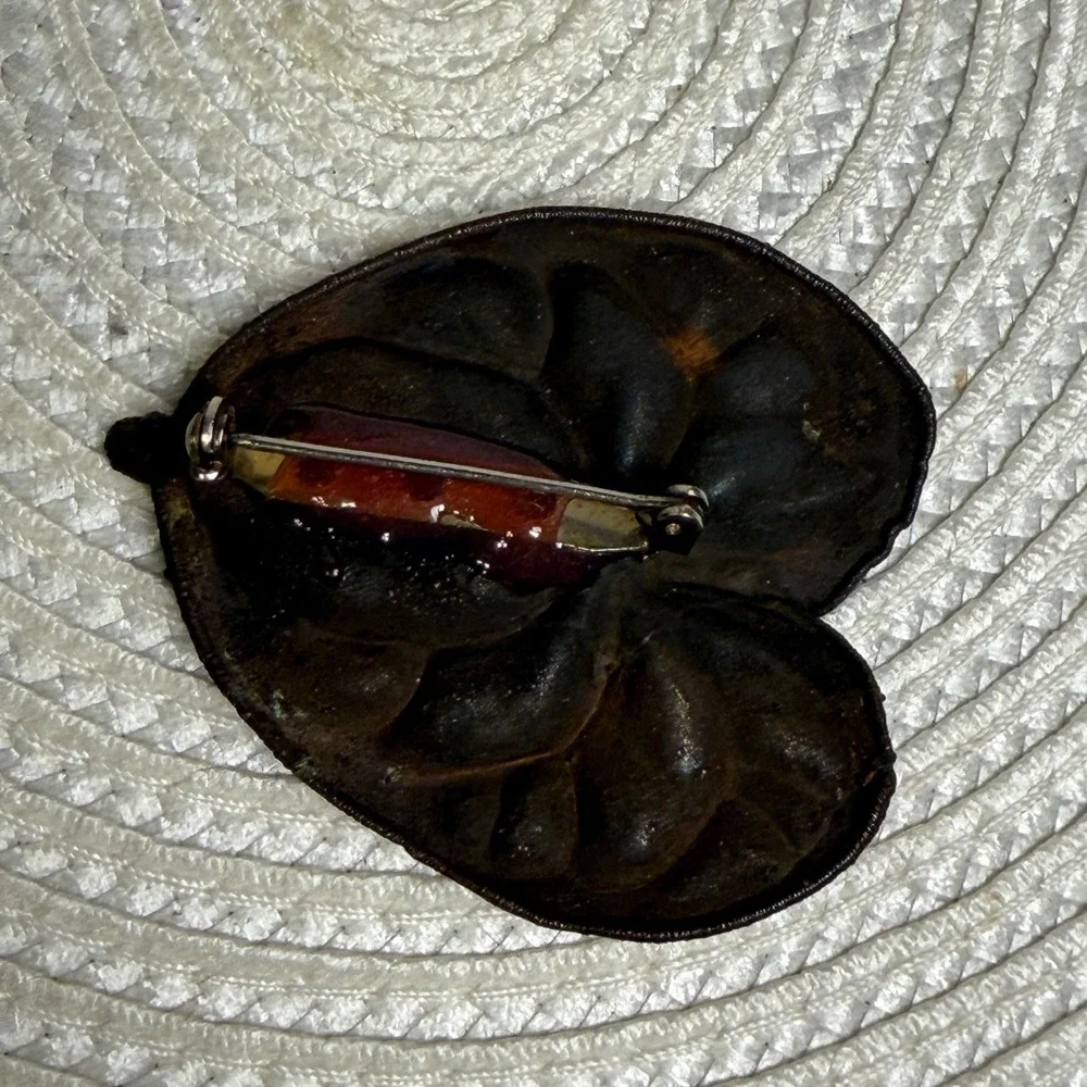 Vintage Genuine Copper Anthurium Leaf Brooch Pin Tropical Botanical Jewelry 2in